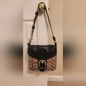 Vintage 2007 Coach Bleecker Brown Canvas Leather Trim Buckle Flap Shoulder Bag